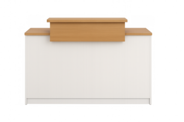 White and wooden reception desk isolated on transparent background