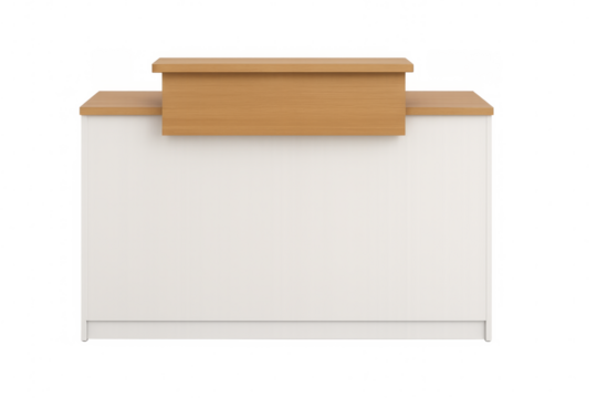 White and wooden reception desk isolated on transparent background