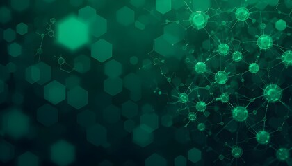 "Geometric Abstract Background with Green Hexagons – Molecular Structure and Communication Design Concept"