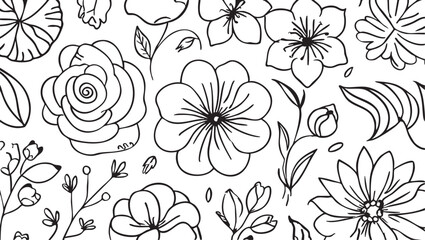 Floral vector art: black and white flower illustrations for coloring pages and designs eps silhouette