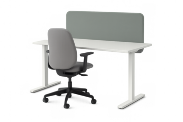 Modern office desk and ergonomic chair with transparent background