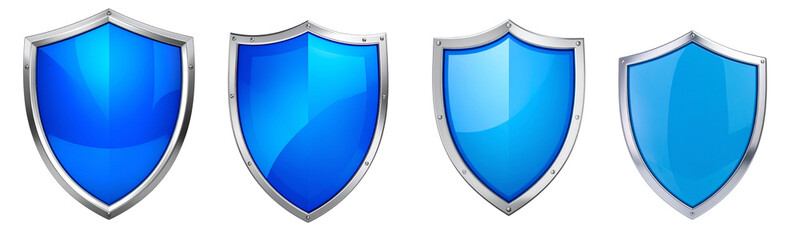 Blue shields with metallic borders symbolize protection and security in business graphics PNG format