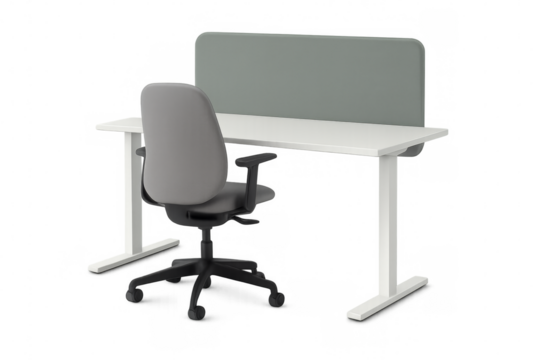 Modern office desk and ergonomic chair with transparent background