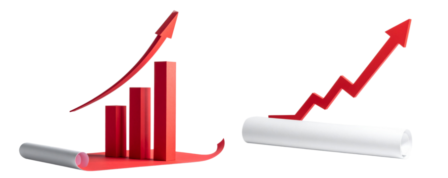 Bar and line graphs in red symbolize business growth on transparent PNG background