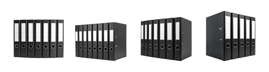 Obraz premium Black business binders in row on transparent background ideal for PNG use