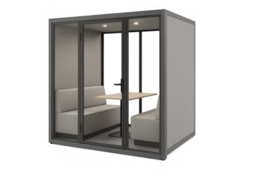 Modern office pod with table and sofa on transparent background