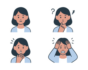 Fototapeta premium Simple vector illustration set of four troubled young women