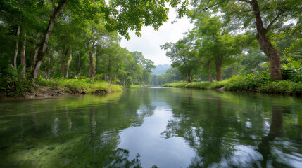 Obraz premium Jungle river with reflections of trees