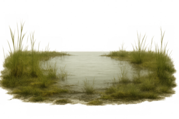 Small pond with green grass and transparent background