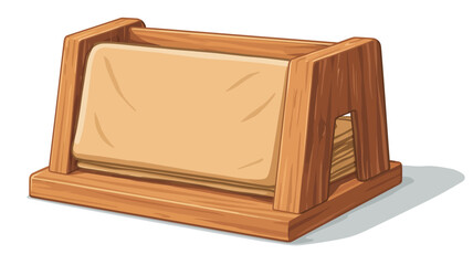A digital illustration depicting a wooden coaster holder. The holder is light brown and made of wood, with a simple, rectangular design. It appears to hold several beige coasters or napkins. 