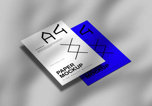 Realistic Perspective A4 Paper Mockup Template