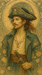 Vintage pirate portrait illustration