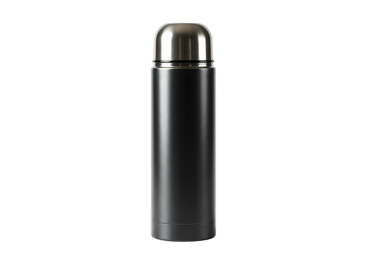 Sleek Matte Black Vacuum Insulated Bottle isolated on transparent background - Powered by Adobe