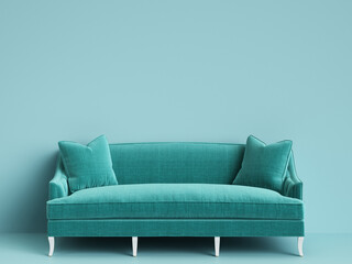 Classic tufted cyan color on blue background with copy space
