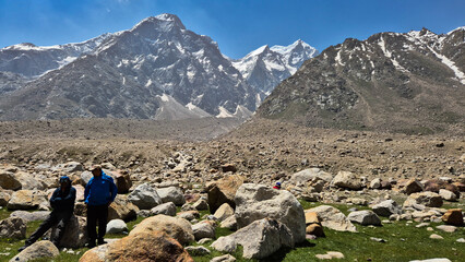 group of people in the mountains