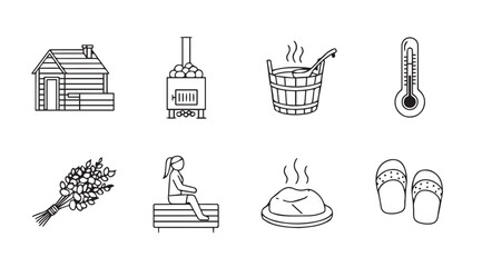 Collection of traditional finnish sauna icons and symbols in silhouette