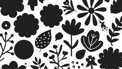Black and white floral vector pattern: seamless flower and leaf design eps silhouette
