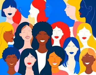 Diverse women, various expressions and colors