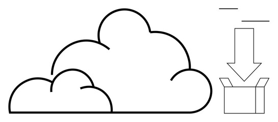 Cloud connected to a downward arrow pointing to an open box symbolizing data storage, transfer, and download. Ideal for cloud computing, data management, file sharing, technology, IT services, online