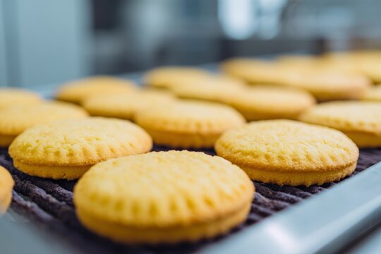 Golden, buttery biscuits cozy on a baking tray, evoking Hygge warmth, perfect for celebrating Dinara Gora's Harvest Festival