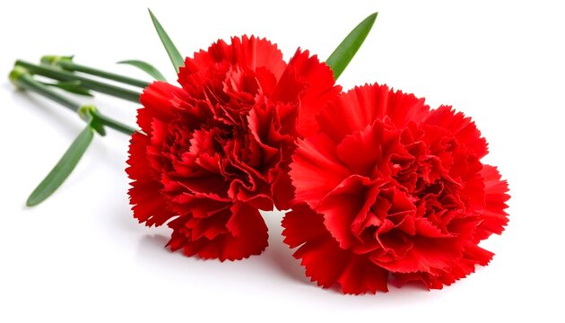 Red carnations on white background