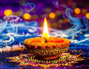 Diwali lamp, vibrant colors, festive
