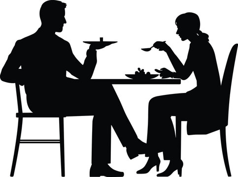Couple dining together, romantic dinner, man and woman eating, intimate meal, enjoying food, sitting at table, restaurant setting, love, relationship, sharing meal, date night, cozy atmosphere.