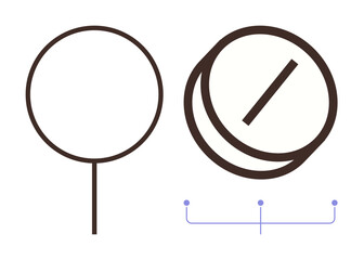 Bold lollipop and pill shapes with simple outlines connected by a line. Ideal for health, balance, simplicity, minimalism, connectivity, duality, and clarity. Unique simple flat metaphor