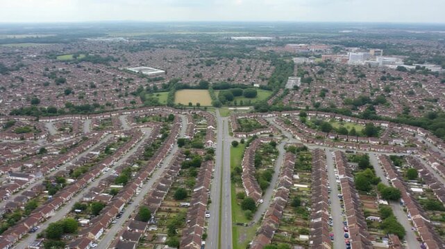 Aerial footage of Housing District of North Luton City of England, UK.