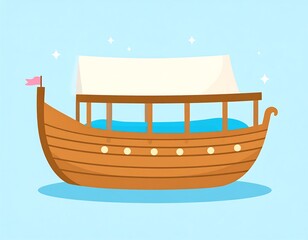 Cartoon wooden boat with white sail
