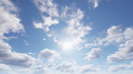 Fototapeta premium Bright sunlit sky with scattered clouds. AI generated