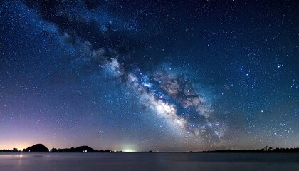Sweeping Milky Way Galaxy Over Still Ocean Landscape at Night