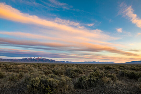 Colorful clouds over Buena Vista Valley, Nevada