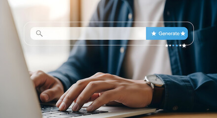 Man using AI technology to Generate content with laptop in modern workspace