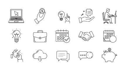Fototapeta premium Collection of business and technology icons in a sketchy silhouette style