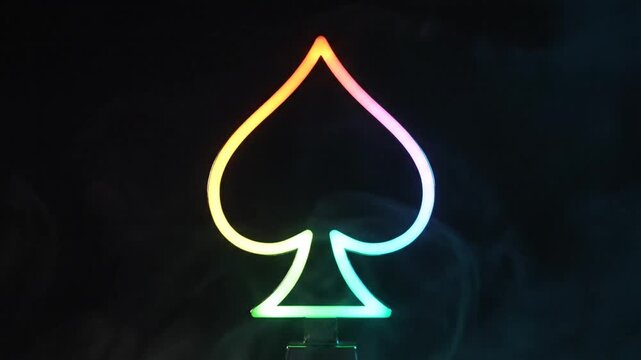 Neon spade symbol smoke background