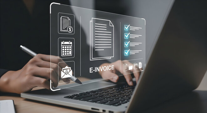 Streamlined e-invoicing process with laptop technology for efficient business billing