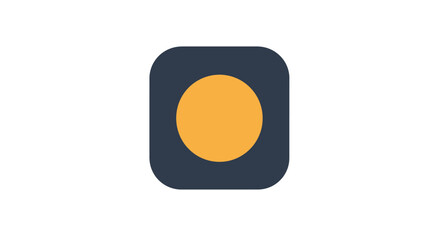 Minimalist orange circle icon on dark blue rounded square abstract symbol