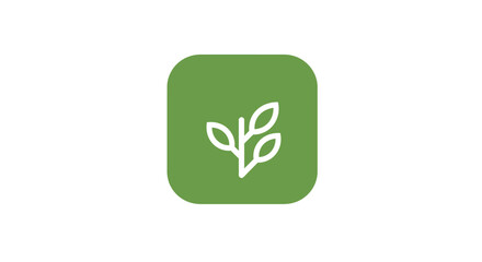 Simple green square icon with white plant sprout silhouette abstract nature