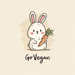Cute bunny holding carrot with Go Vegan message, child-friendly encouragement for vegan living