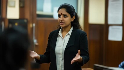 Female lawyer talking at a court