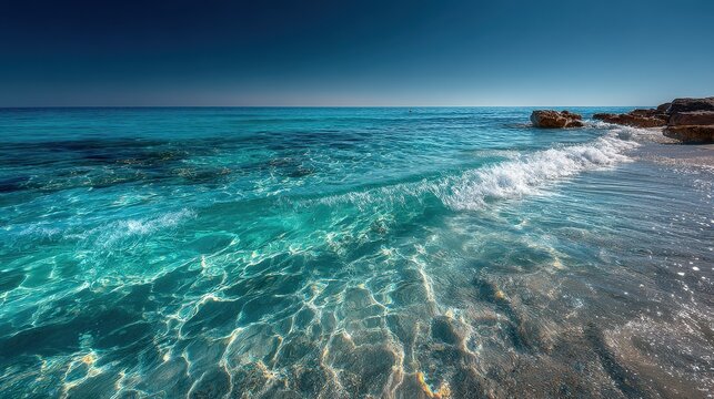 Paradise coast of Sardinia with clear turquoise sea water and rocky cliffs on a bright sunny day - Powered by Adobe