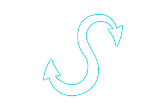 Turquoise s shaped arrow isolated on transparent background indicates direction change