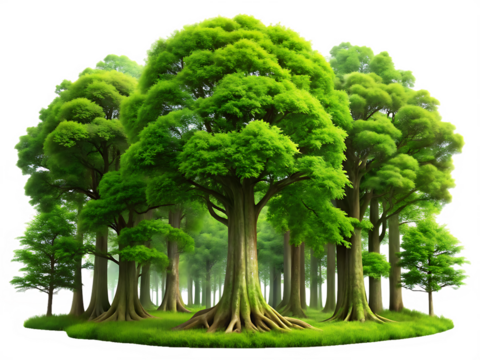 A very rich forest with lush trees. up massively environmental concept isolated on white background ,PNG. AI Generated.