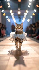 Cat model on fashion runway
