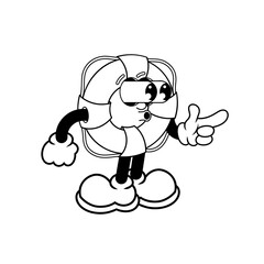 Retro character design of lifebuoy suprised outline