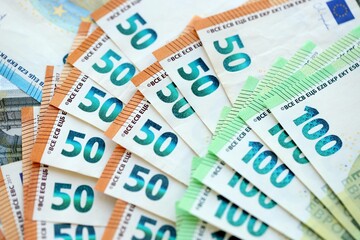 Many real european euro banknotes in big pile