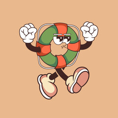 Retro character design of angry lifebuoy