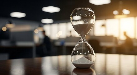 Hourglass on Desk Symbolizing Time Management and Deadline Awareness in the Workplace