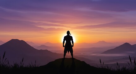 Silhouette person mountain sunrise
